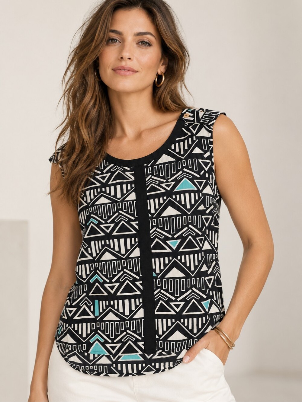 Mata Traders Batik Geometric Print Cotton Sleeveless Top XS